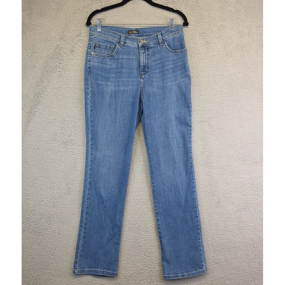 Lee Jeans Women 30x29 Blue Classic Fit Straight Leg Medium Wash Mid Rise Stretch